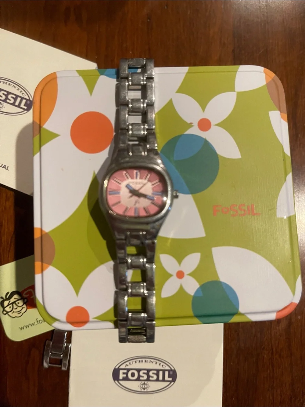 Fossil Silver Bracelet Watch with Pink Dial